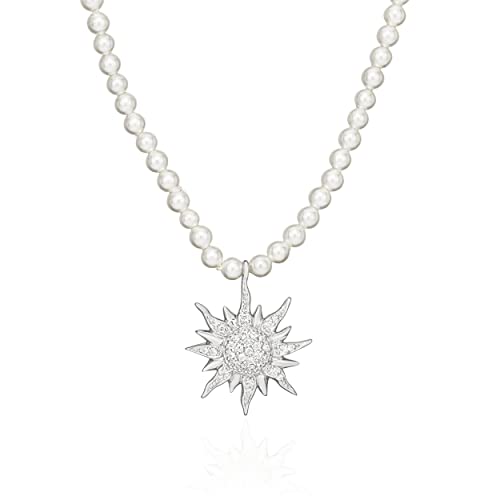 NKlaus Dirndl Trachtenschmuck 42cm Perlenkette Sonne Anhänger 925 Silber Zirkonia Weiß 11251 von NKlaus