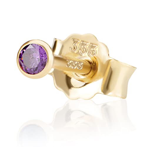 NKlaus Einzel 2,0mm 333 Gelb Gold 8 Karat Ohrstecker Kristall Zirkonia Amethyst Butterfly Verschluss Damen Mädchen 3329 von NKlaus