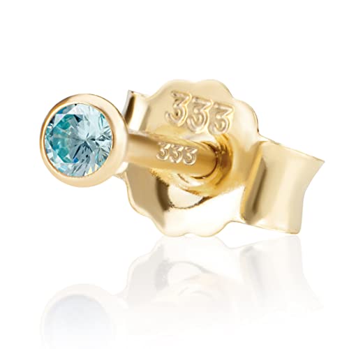 NKlaus Einzel 2,0mm 333 Gelb Gold 8 Karat Ohrstecker Kristall Zirkonia Aquamarin Butterfly Verschluss Damen Mädchen 3330 von NKlaus