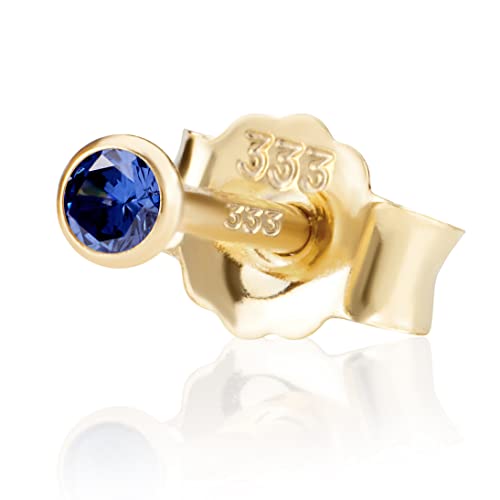 NKlaus Einzel 2,0mm 333 Gelb Gold 8 Karat Ohrstecker Kristall Zirkonia Blau Butterfly Verschluss Damen Mädchen 3338 von NKlaus