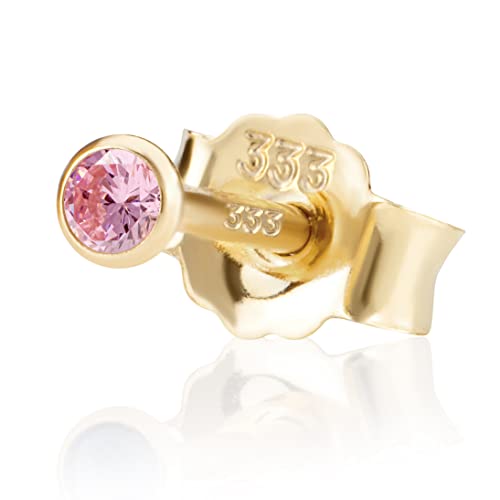 NKlaus Einzel 2,0mm 333 Gelb Gold 8 Karat Ohrstecker Kristall Zirkonia Pink Butterfly Verschluss Damen Mädchen 3334 von NKlaus