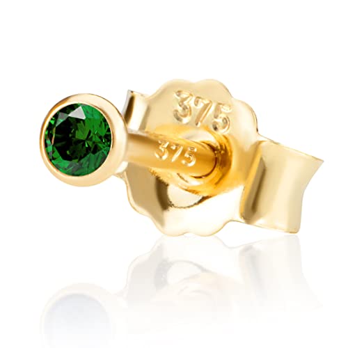 NKlaus Einzel 2,0mm 375 Gelb Gold 9 K Ohrstecker Kristall Zirkonia Smaragd Butterfly Verschluss Damen Mädchen 13112 von NKlaus