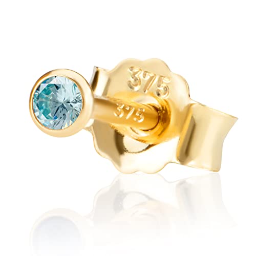 NKlaus Einzel 2,0mm 375 Gelb Gold 9 K Ohrstecker Kristall Zirkonia Aquamarin Butterfly Verschluss Damen Mädchen 13106 von NKlaus