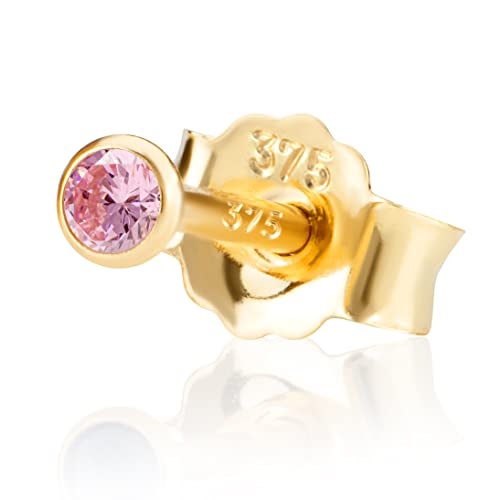 NKlaus Einzel 2,0mm 375 Gelb Gold 9 Karat Ohrstecker Kristall Zirkonia Pink Butterfly Verschluss Damen Mädchen 13105 von NKlaus