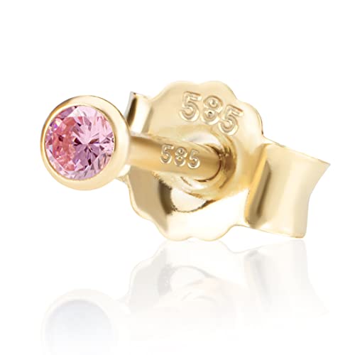 NKlaus Einzel 2,0mm 585 Gelb Gold 14 Karat Ohrstecker Kristall Zirkonia Pink Butterfly Verschluss Damen Mädchen 10993 von NKlaus