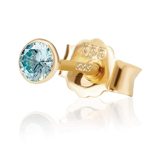 NKlaus Einzel 3,0mm 333 Gelb Gold 8 Karat Ohrstecker Kristall Zirkonia Aquamarin Butterfly Verschluss Damen Mädchen 3350 von NKlaus