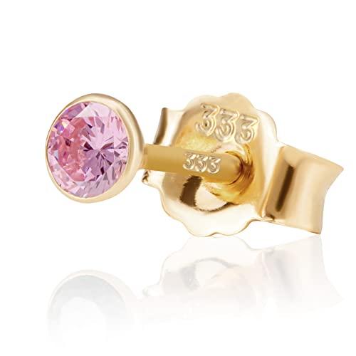 NKlaus Einzel 3,0mm 333 Gelb Gold 8 Karat Ohrstecker Kristall Zirkonia Pink Butterfly Verschluss Damen Mädchen 3354 von NKlaus