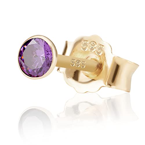 NKlaus Einzel 3,5mm 585 Gelb Gold 14 Karat Ohrstecker Kristall Zirkonia Amethyst Butterfly Verschluss Damen Mädchen 11018 von NKlaus