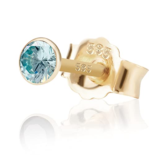 NKlaus Einzel 3,5mm 585 Gelb Gold 14 Karat Ohrstecker Kristall Zirkonia Aquamarin Butterfly Verschluss Damen Mädchen 11019 von NKlaus