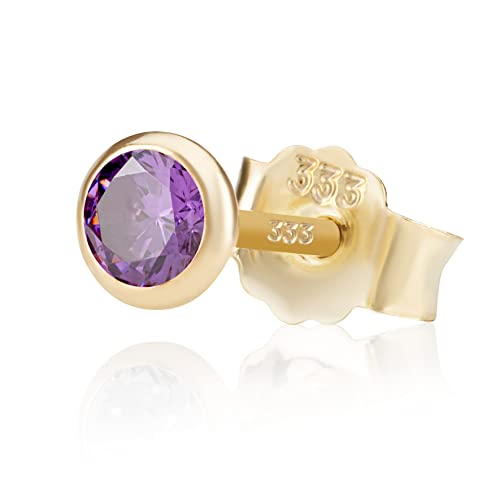 NKlaus Einzel 4,0mm 333 Gelb Gold 8 Karat Ohrstecker Kristall Zirkonia Amethyst Butterfly Verschluss Damen Mädchen 3369 von NKlaus