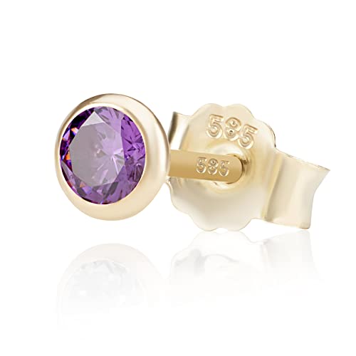 NKlaus Einzel 4,0mm 585 Gelb Gold 14 Karat Ohrstecker Kristall Zirkonia Amethyst Butterfly Verschluss Damen Mädchen 11028 von NKlaus