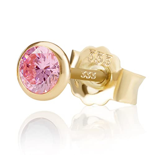 NKlaus Einzel 5,0mm 333 Gelb Gold 8 Karat Ohrstecker Kristall Zirkonia Pink Butterfly Verschluss Damen Mädchen 3387 von NKlaus