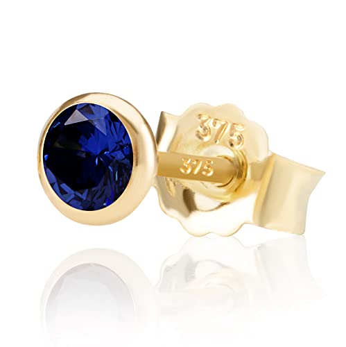 NKlaus Einzel 5,0mm 375 Gelb Gold 9 Karat Ohrstecker Kristall Zirkonia Dunkelblau Butterfly Verschluss Damen Mädchen 13054 von NKlaus