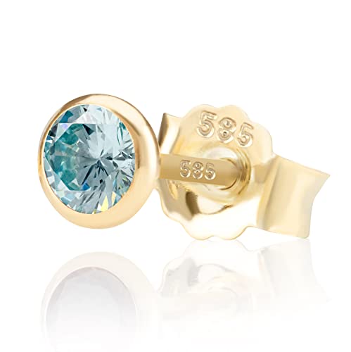 NKlaus Einzel 5,0mm 585 Gelb Gold 14 Karat Ohrstecker Kristall Zirkonia Aquamarin Butterfly Verschluss Damen Mädchen 11039 von NKlaus