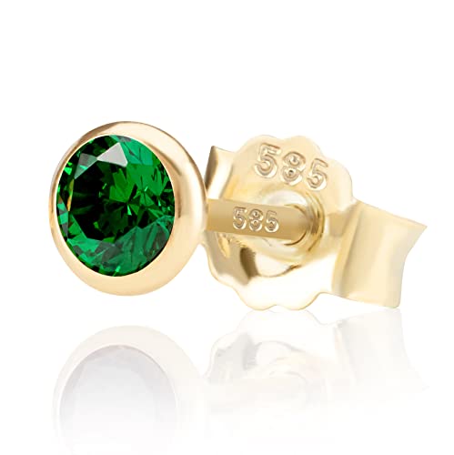 NKlaus Einzel 5,0mm 585 Gelb Gold 14 Karat Ohrstecker Kristall Zirkonia Smaragd Butterfly Verschluss Damen Mädchen 11046 von NKlaus