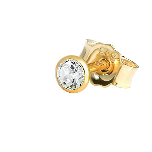 NKlaus Einzel Ohrstecker 3,0mm Gelbgold 585 14 Karat Gold Ohrring Kristall Zirkonia Weiß 1765 von NKlaus