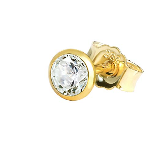 NKlaus Einzel Ohrstecker 4,0mm Gelbgold 333 8 Karat Gold Ohrring Kristall Zirkonia Weiß 1762 von NKlaus