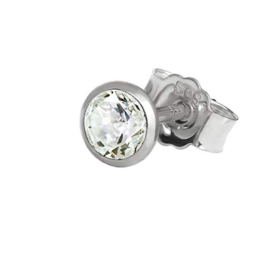 NKlaus Einzel Ohrstecker 4,0mm Weiß Gold 585 14 Karat Gold Ohrring Kristall Zirkonia Weiß 2075 von NKlaus