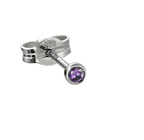 NKlaus Einzel Ohrstecker 925 Silber rhodiniert 2,50mm amethyst Zirkonia 6676 von NKlaus