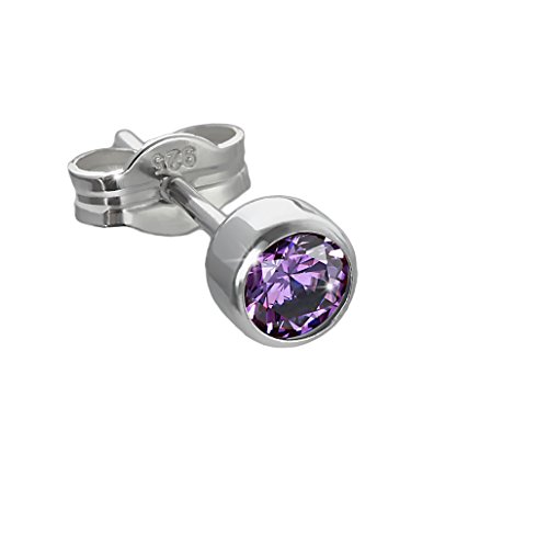 NKlaus Einzel Ohrstecker 925er Silber rhodiniert 4,50mm amethyst Zirkonia 6689 von NKlaus