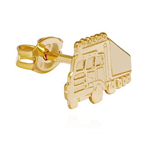 NKlaus Einzel Ohrstecker LKW Truck 333 Gelb Gold 8 Karat Fahrer Ohrring 9x7mm glänzend 13697 von NKlaus