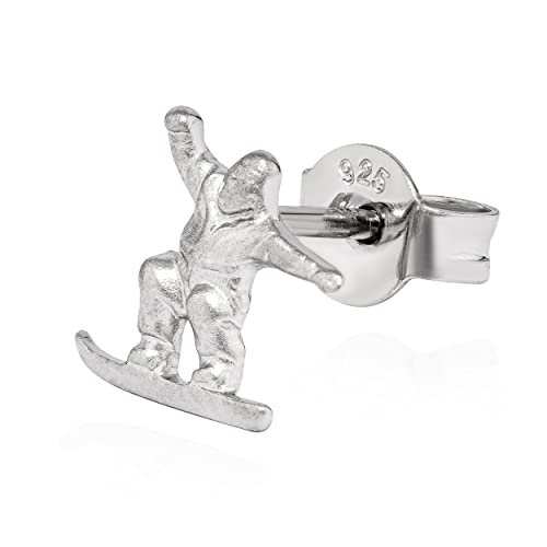 NKlaus Einzel Ohrstecker Snowboardfahrer 925 Silber anlaufgeschützt 9x8mm Snowboarder 13782 von NKlaus
