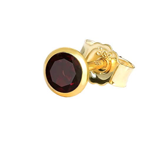 NKlaus Einzel Ohrstecker echt Granat rot Gelbgold 333 8 Karat Gold 4,0mm klein Ohrring 7995 von NKlaus