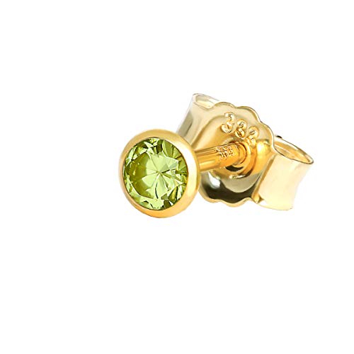 NKlaus Einzel Ohrstecker echt Peridot 333 Gelbgold 8 Karat Gold 3mm kleine Ohrring hell 7932 von NKlaus