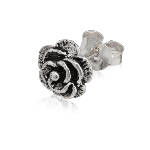 NKlaus Einzel Rose Blumen Ohrstecker 925 Silber Oxidiert Ohrschmuck 8mm Klein Ohrring 12903 von NKlaus