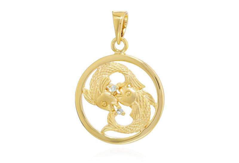 NKlaus Kettenanhänger 15mm Kettenanhänger Sternzeichen Fisch 333 Gelbgold 8 Karat Aquamarin von NKlaus