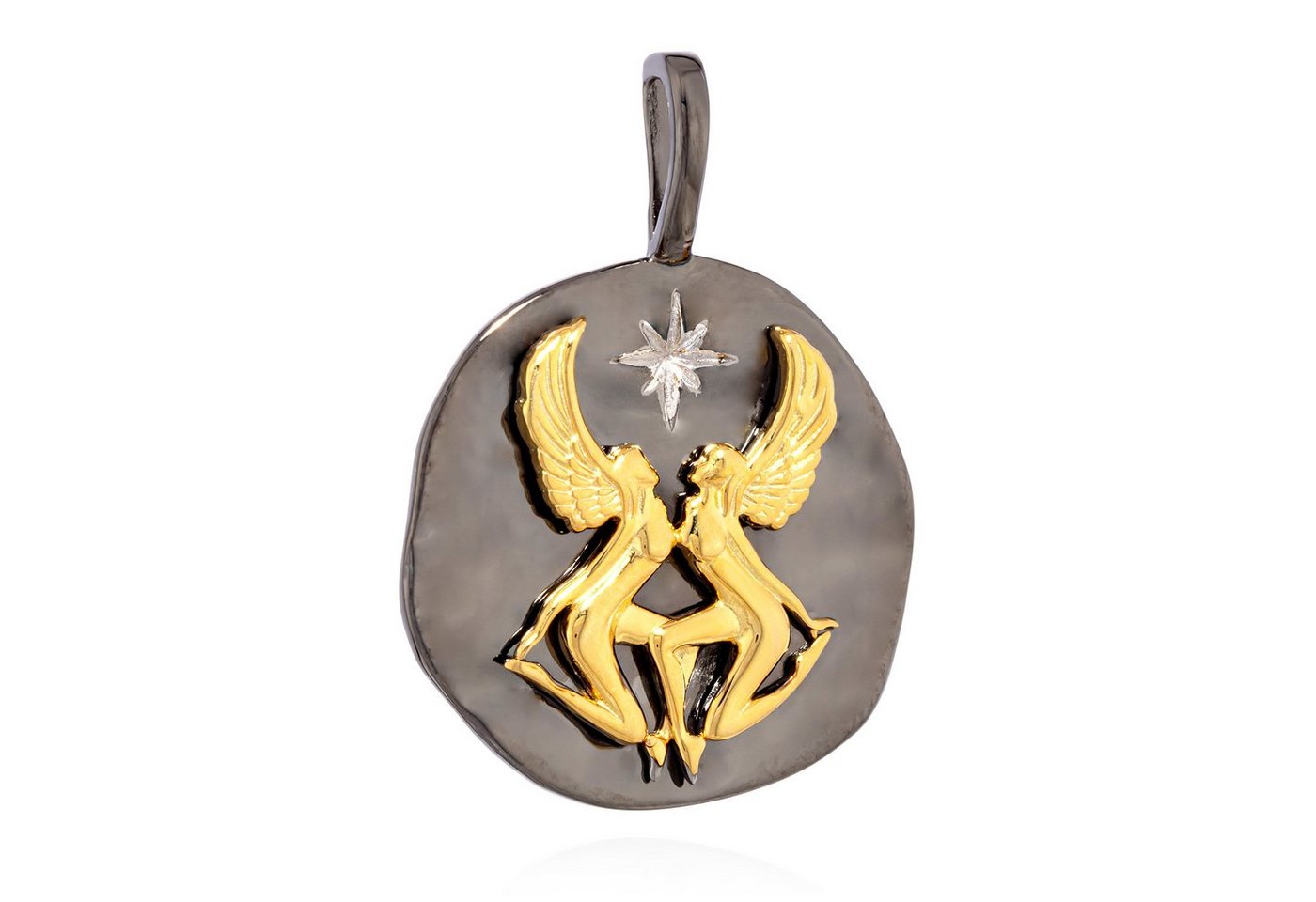 NKlaus Kettenanhänger 17mm Kettenanhänger Sternzeichen Zwilling 925 Silber Zodiac schwarz go von NKlaus