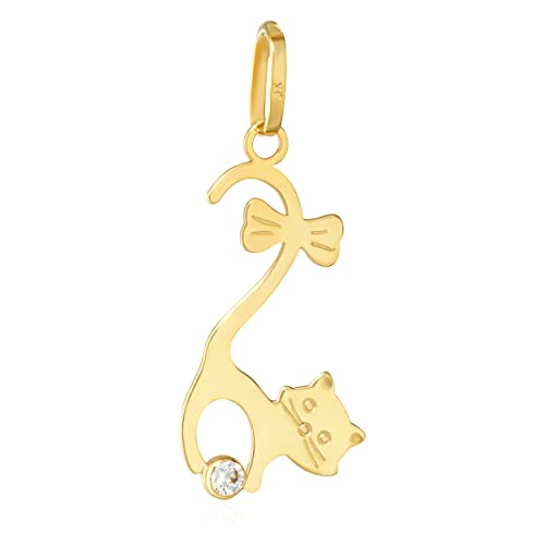 NKlaus Kettenanhänger Katze 333 Gelb Gold 8 Karat 20x10 mm Zirkonia weiß Damen Amulett 14317 von NKlaus