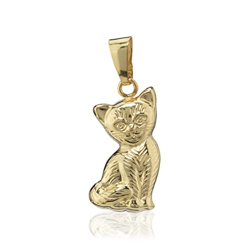 NKlaus Kettenanhänger Katze 9 Karat Gelb Gold 375 Haustier 17mm glänzendes Amulett 6524 von NKlaus