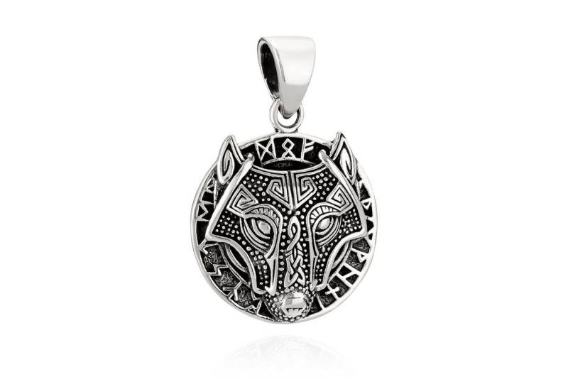 NKlaus Kettenanhänger Kettenanhänger Fenris Wolf 925 Silber 20mm rund Si von NKlaus
