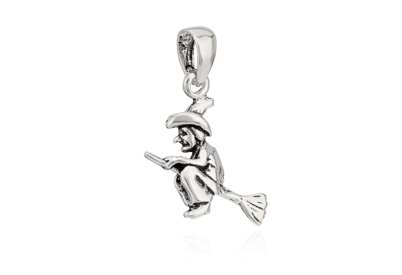 NKlaus Kettenanhänger Kettenanhänger Hexe auf Besen 925 Silber 16x16mm S, 925 Silber rhodiniert von NKlaus