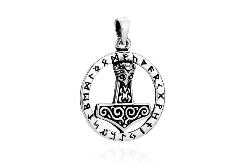 NKlaus Kettenanhänger Kettenanhänger Thors Hammer Runen rund 925 Silber, 925 Sterling Silber Silberschmuck für Damen von NKlaus