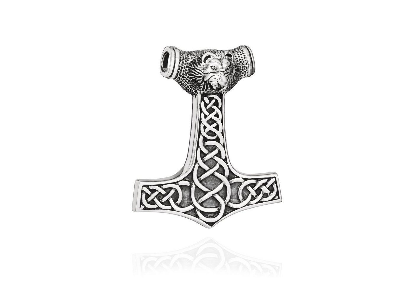 NKlaus Kettenanhänger Kettenanhänger Thors Hammer mit Löwenkopf 925 Silb, 925 Silber rhodiniert von NKlaus