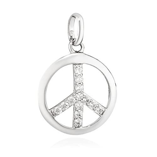 NKlaus Kettenanhänger Peace Symbol 925 Silber 13mm Retro Amulett mit Zirkonia weiß 13616 von NKlaus