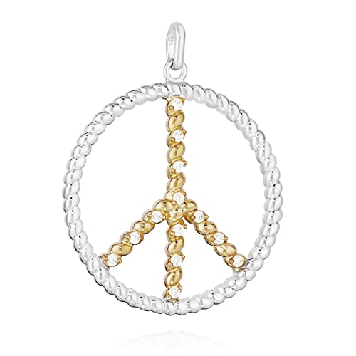 NKlaus Kettenanhänger Peace Symbol 925 Silber 25mm Zirkonia weiß Damen Bicolor Amulett 13612 von NKlaus