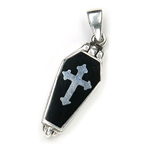 NKlaus Kettenanhänger Sarg Medaillon Gothik 925 Silber 2,8cm Anhänger Vampir Amulett 7469 von NKlaus