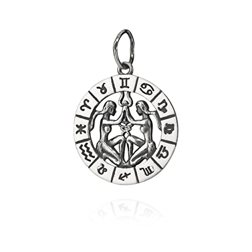 NKlaus Kettenanhänger Sternzeichen Zwillinge 925 Silber Horoskop 25mm Zodiak Anhänger 11112 von NKlaus