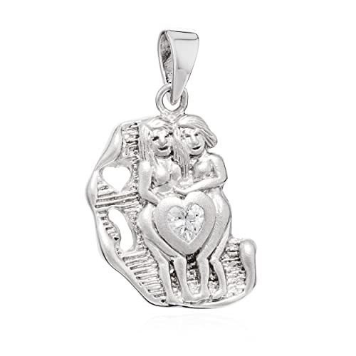 NKlaus Kettenanhänger Sternzeichen Zwillinge 925 Silber Zirkonia weiß Zodiac Horoskop 14137 von NKlaus