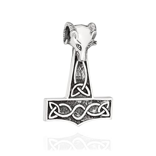 NKlaus Kettenanhänger Thors Hammer mit Widderkopf 925 Silber 43x29mm Wikinger Amulett 10239 von NKlaus