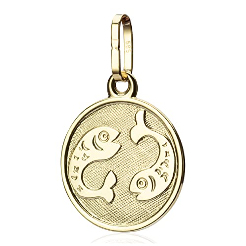 NKlaus Kettenanhänger kleines Sternzeichen Fisch 585 Gold 12,3mm Glanz Horoskop Zodiak 9576 von NKlaus