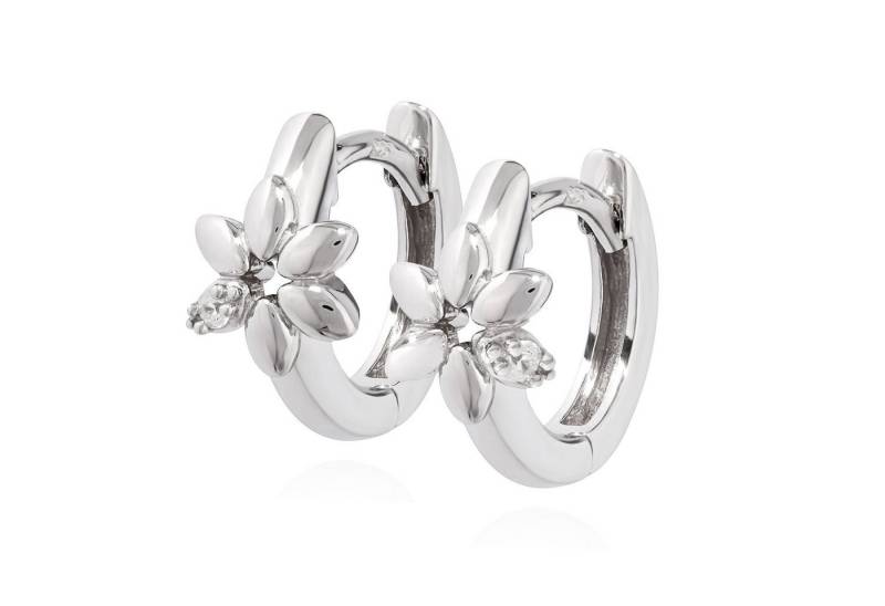 NKlaus Klappcreolen Paar Blumen Klappcreolen 925 Silber hochglanz Zirkonia weiß 12mm Damen von NKlaus