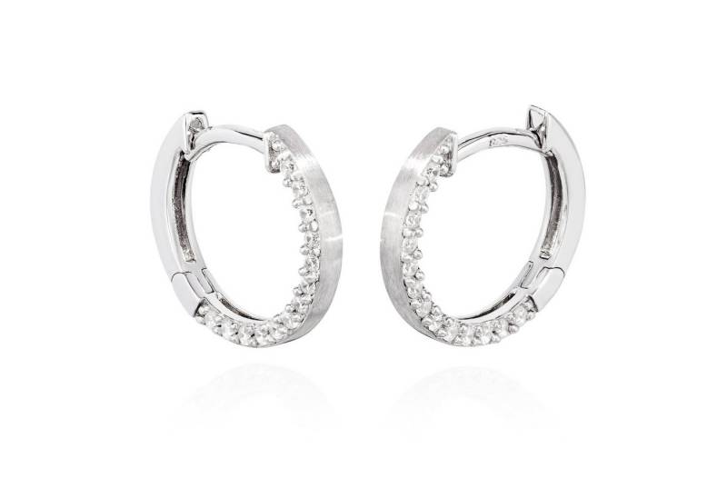 NKlaus Klappcreolen Paar Zirkonia weiß Klappcreolen 925 Silber 13mm rhodiniert Damen Ohrri von NKlaus