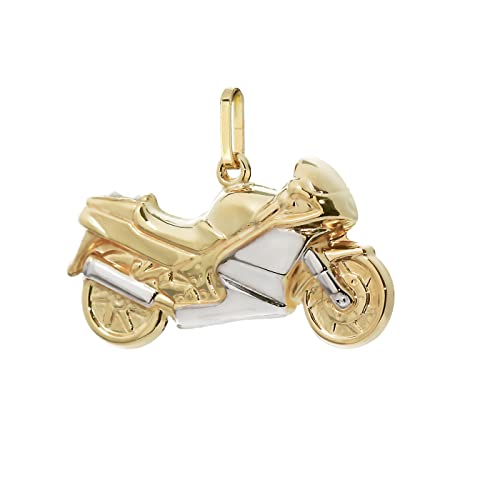 NKlaus Motorrad Biker 9 Karat 375 Bicolod Gold Kettenanhänger Bicolor Herren 27x13mm 4938 von NKlaus