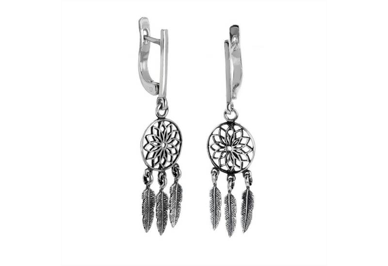 NKlaus Ohrhänger-Set 925 Silber Traumfänger mit Feder Damen Ohrringe von NKlaus