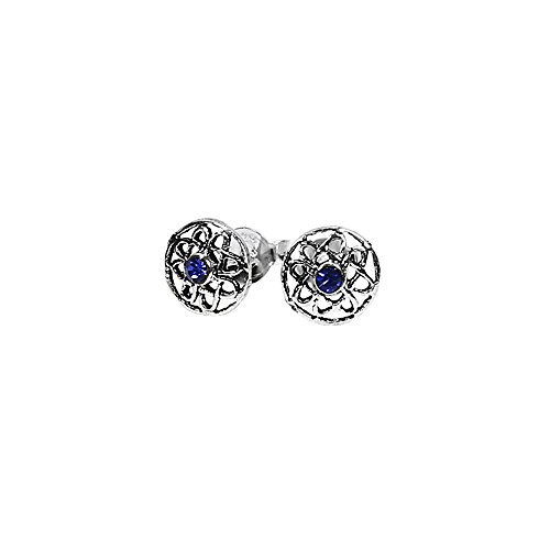 NKlaus PAAR 925 STERLING SILBER Keltische Ohrstecker Lebensblume Blauer Kristall 7037 von NKlaus