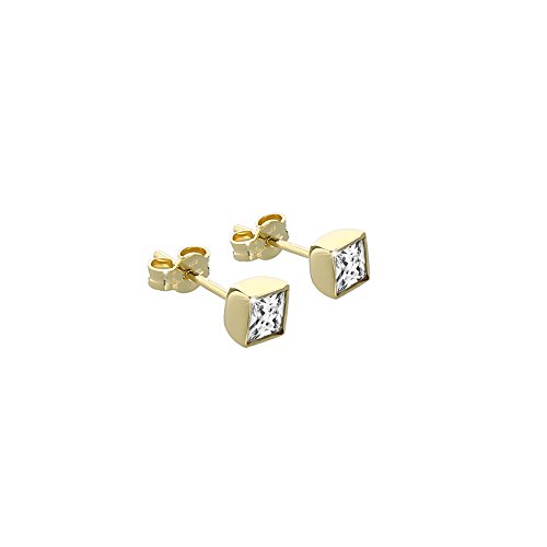 NKlaus PAAR Ohrstecker 333er gelb Gold 5x5mm Cubic Zirkonia weiss DAMEN HERREN 1981 von NKlaus